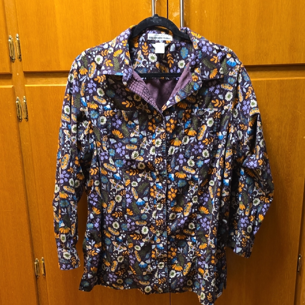 Duluth Trading Co Floral Button Down Shirt - Purple and Blue